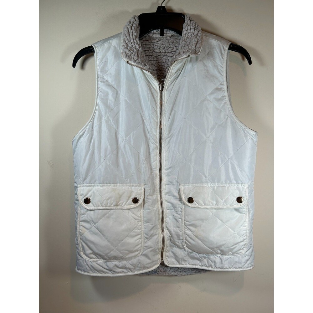 Thread & Supply Wms Sz S Reversible Sherpa Vest  Zip Pockets Cozy Soft
